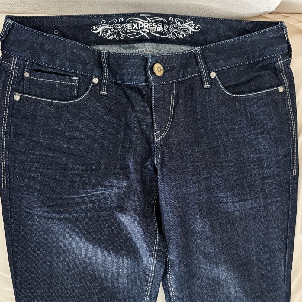 Express Women's dark jeans barely boot cut